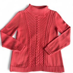 Talbots Coral Cable Knit Split Cowlneck Cotton Sweater Size M